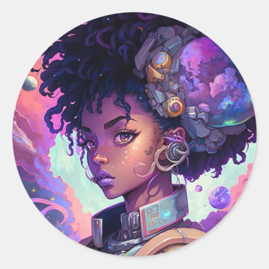 Beautiful Afro Hair Girl Runder Aufkleber (Vorderseite)