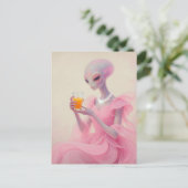 Beautiful Alien Lady in Pink With Orange Juice Postkarte (Stehend Vorderseite)