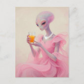 Beautiful Alien Lady in Pink With Orange Juice Postkarte (Vorderseite)