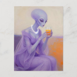 Beautiful Alien Lady in Purple With Orange Juice Postkarte