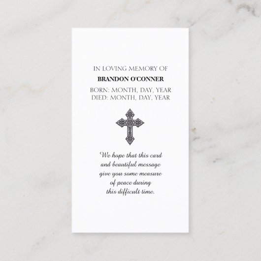 Beautiful Angel Sympathy Prayer Yellow Gold Orange Visitenkarte (Rückseite)