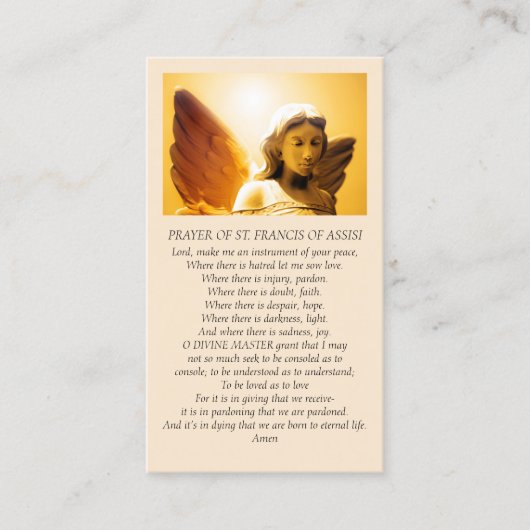 Beautiful Angel Sympathy Prayer Yellow Gold Orange Visitenkarte (Vorderseite)