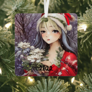 Beautiful Anime Christmas Girl Ornament Aus Metall
