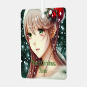 Beautiful Anime Christmas Girl Ornament Aus Metall (Vorderseite links)