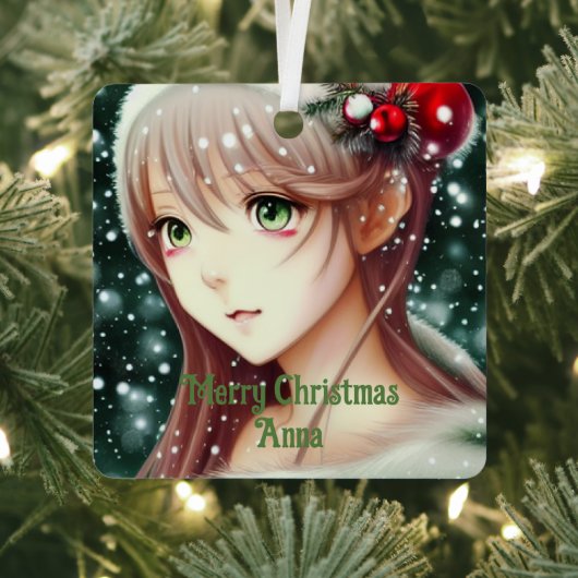 Beautiful Anime Christmas Girl Ornament Aus Metall (InSitu)