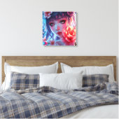 Beautiful Anime Girl Glitchcore Floral Leinwanddruck (Insitu (Schlafzimmer))
