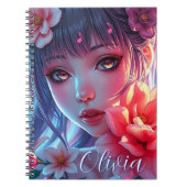 Beautiful Anime Girl Glitchcore Floral Notizblock (Vorderseite)