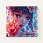 Beautiful Anime Girl Glitchcore Floral Notizblock (Rückseite)