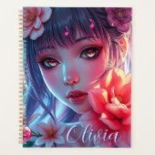 Beautiful Anime Girl Glitchcore Floral Planer (Vorderseite)