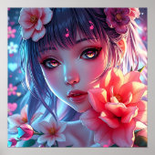 Beautiful Anime Girl Glitchcore Floral Poster (Vorne)