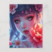 Beautiful Anime Girl Glitchcore Floral Postkarte (Vorderseite)