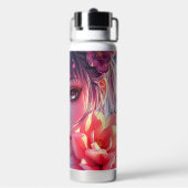 Beautiful Anime Girl Glitchcore Floral Trinkflasche (Hinten)