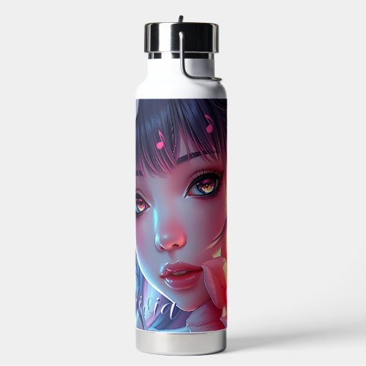 Beautiful Anime Girl Glitchcore Floral Trinkflasche (Links)