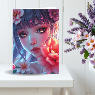 Beautiful Anime Girl Thinking of You Karte