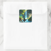 Beautiful Anime Waterfall Illustration Quadratischer Aufkleber (Tasche)