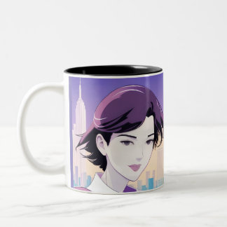 Beautiful Anime Woman New York City Style Zweifarbige Tasse