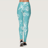 Beautiful Aqua Blue Floral Leggings (Rückseite)