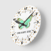 Beautiful Aqua & Gold Butterfly Runde Wanduhr (Winkel)