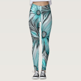 Beautiful Aquamarin Floral Print Leggings