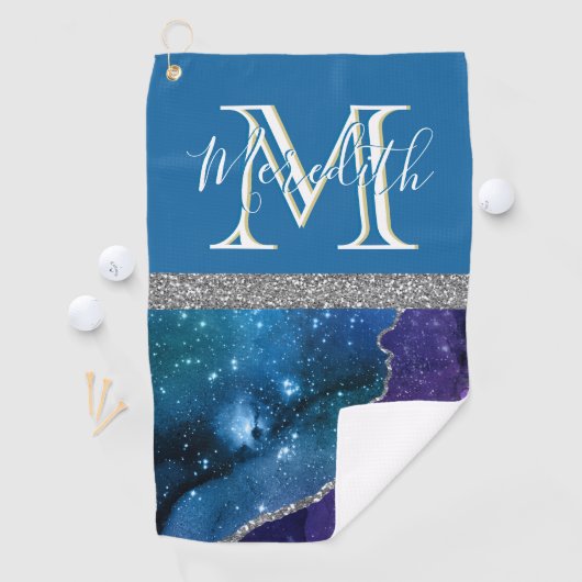 Beautiful Aquamarine Lila Monogramm Vorname Golfhandtuch (Insitu)