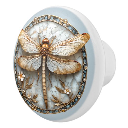 Beautiful Art Deco Enamel Dragonfly Gold Pearls Keramikknauf (Rechts)