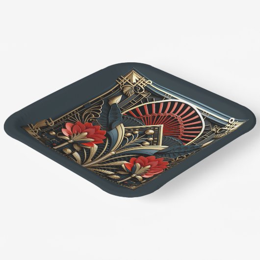 Beautiful Art Deco Rote Gold Aquamarin Pappteller (Gewinkelt)