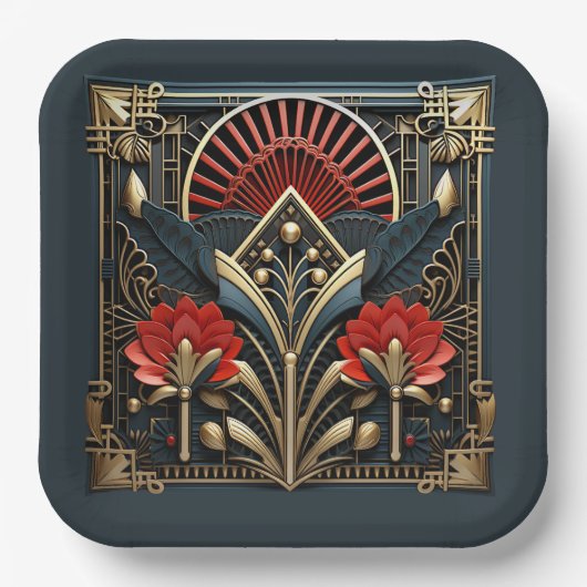 Beautiful Art Deco Rote Gold Aquamarin Pappteller (Vorderseite)