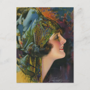 Beautiful Art Deko Vintages Button Up Girl Postkarte