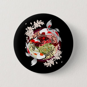 Beautiful Art japanische Blume Koi Fish Button