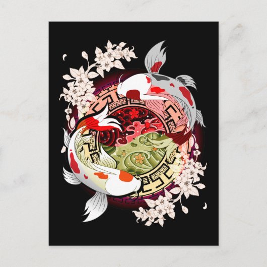 Beautiful Art japanische Blume Koi Fish Postkarte (Vorderseite)