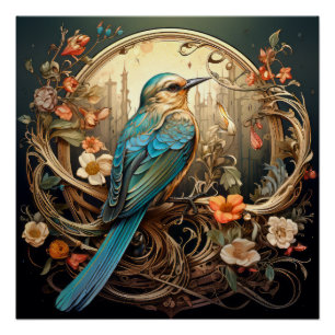 Beautiful Art Nouveau Bird Poster
