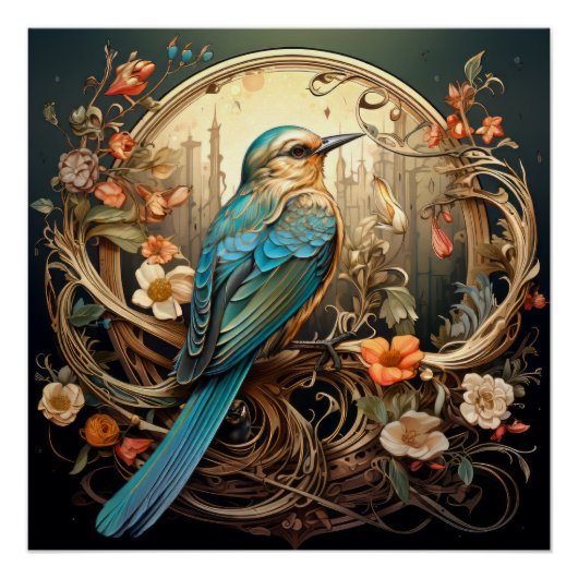 Beautiful Art Nouveau Bird Poster (Vorderseite)