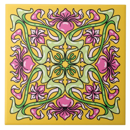 Beautiful Art Nouveau tile with Iris flowers Fliese (Vorderseite)