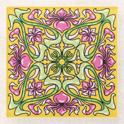 Beautiful Art Nouveau tile with Iris flowers Glasuntersetzer (Vorderseite)