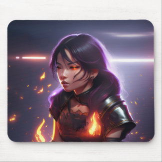 Beautiful Asian Girl Shoots Fire From Eyes Mousepad