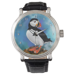 Beautiful Atlantic Puffin Bird Watch - Malerei Armbanduhr