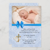 Beautiful Baby Blue Damask Boy Taufe Einladung (Vorne/Hinten)