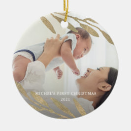 Beautiful Baby's First Christmas Botanical Foto Keramik Ornament