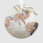 Beautiful Baby's First Christmas Botanical Foto Ornament (Rückseite)
