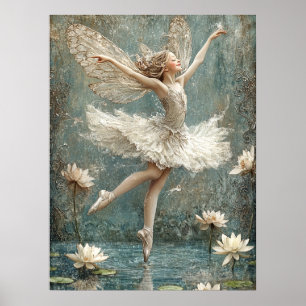 Beautiful Ballerina Fairy Lily Pond Weiße Blume Poster