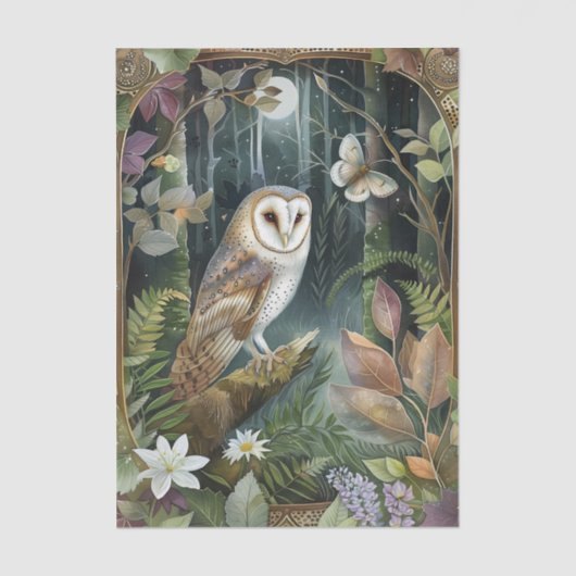 Beautiful Barn Owl in the Moonlight Illustration Seidenpapier (Vorderseite)