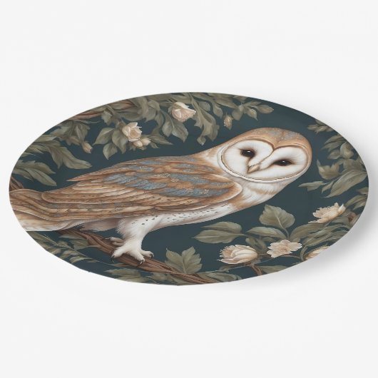 Beautiful Barn Owl William Morris Inspiriert Pappteller (Schrägansicht)