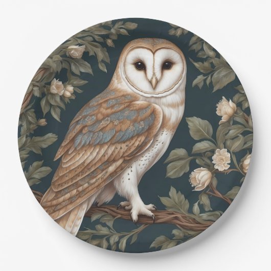 Beautiful Barn Owl William Morris Inspiriert Pappteller (Vorderseite)