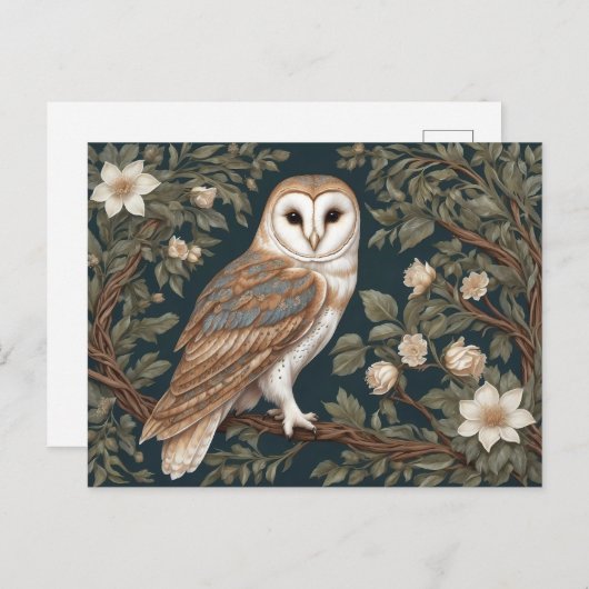 Beautiful Barn Owl William Morris Inspiriert Postkarte (Vorne/Hinten)