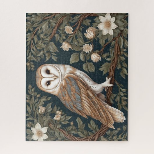 Beautiful Barn Owl William Morris Inspiriert Puzzle (Vertikal)