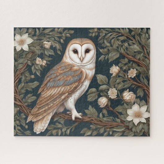 Beautiful Barn Owl William Morris Inspiriert Puzzle (Horizontal)