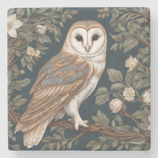 Beautiful Barn Owl William Morris Inspiriert Steinuntersetzer (Vorderseite)