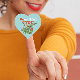 Beautiful Be You Orange Floral Sea Oam Green Herz-Aufkleber