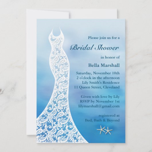 Beautiful Beach Brautparty Wasserfarbe - blau Einladung (Vorderseite)