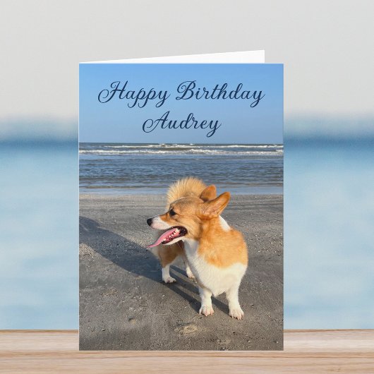 Beautiful Beach Corgi Custom Happy Birthday Karte